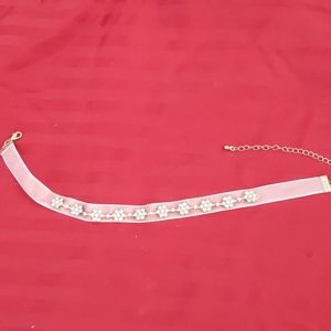 Pink velvet crystal encrusted flower choker